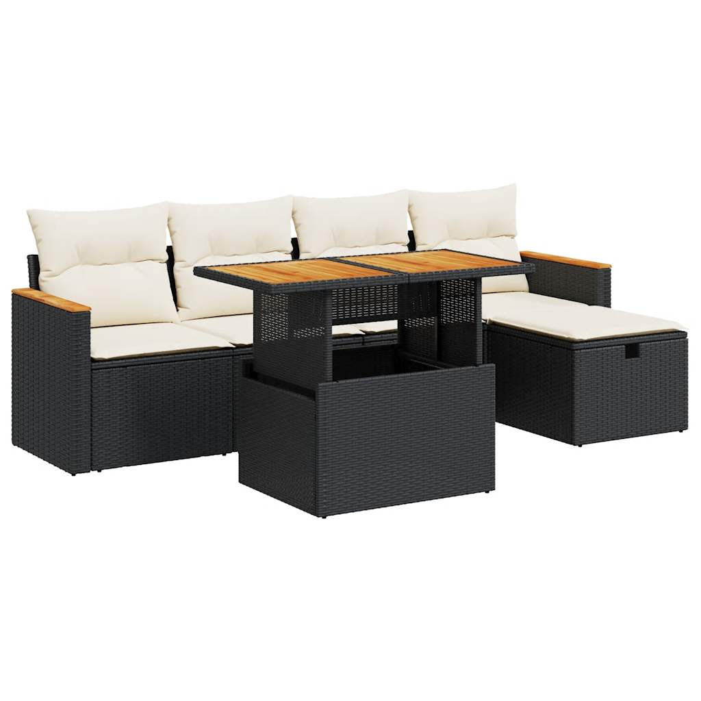 6-delige Loungeset met kussens poly rattan zwart is nu te koop bij PeponiXL, paradijselijk wonen!