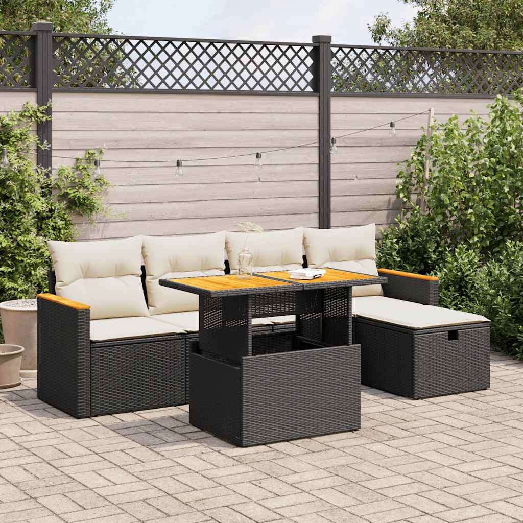 6-delige Loungeset met kussens poly rattan zwart is nu te koop bij PeponiXL, paradijselijk wonen!