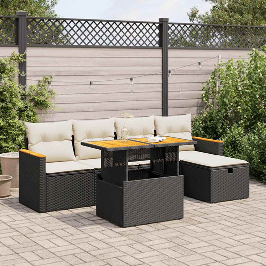 6-delige Loungeset met kussens poly rattan zwart is nu te koop bij PeponiXL, paradijselijk wonen!
