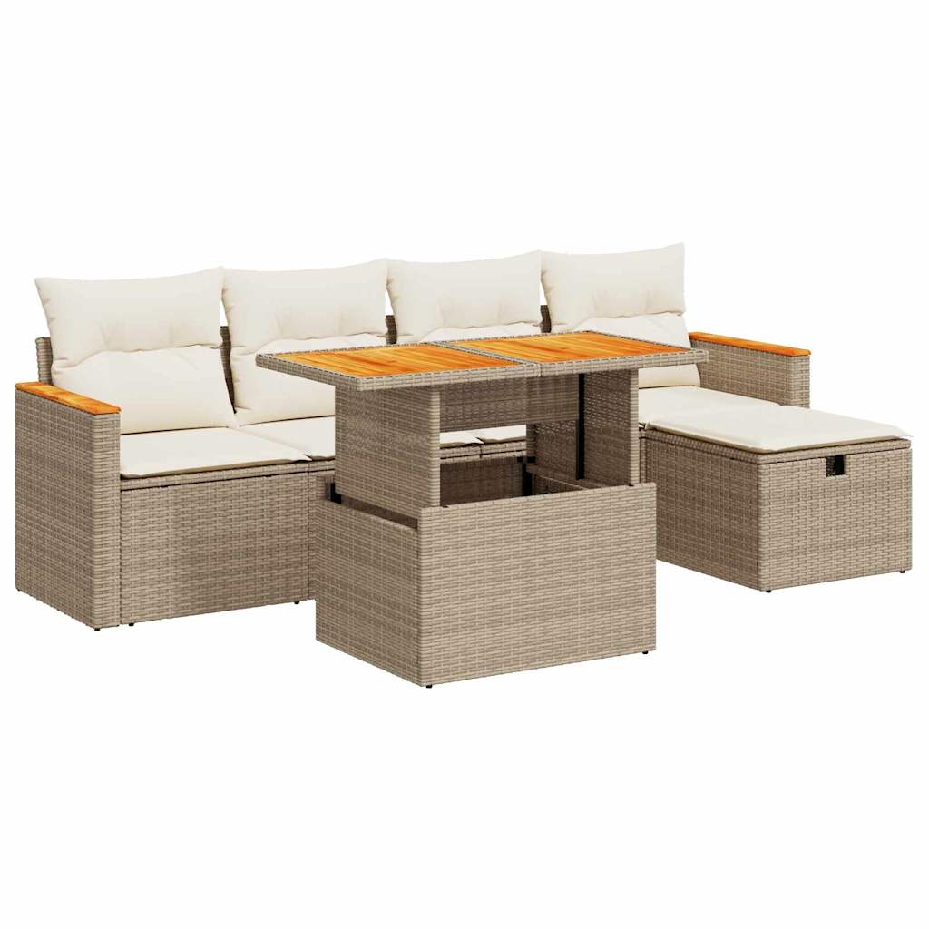 6-delige Loungeset met kussens poly rattan beige is nu te koop bij PeponiXL, paradijselijk wonen!