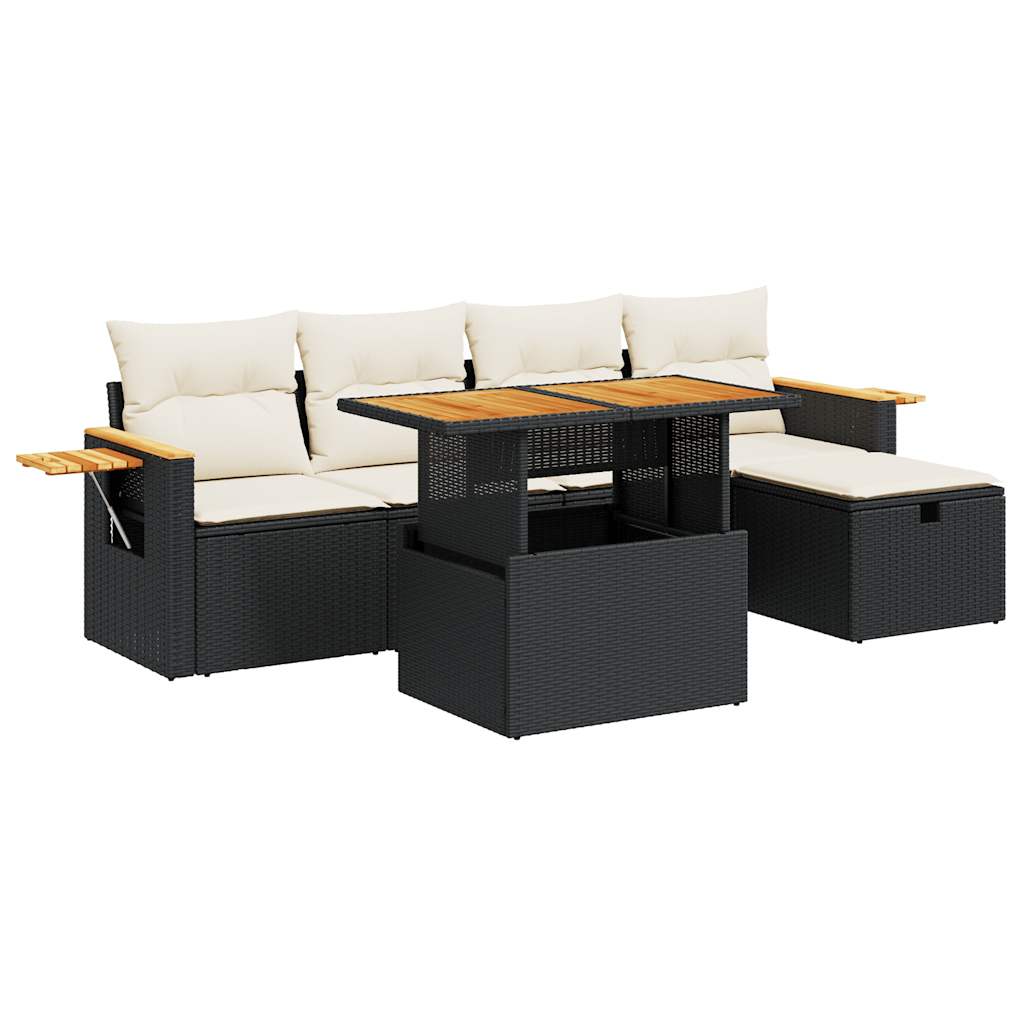 6-delige Loungeset met kussens poly rattan zwart is nu te koop bij PeponiXL, paradijselijk wonen!