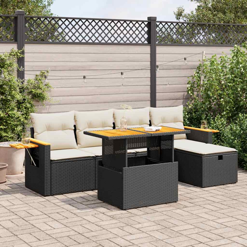 6-delige Loungeset met kussens poly rattan zwart is nu te koop bij PeponiXL, paradijselijk wonen!