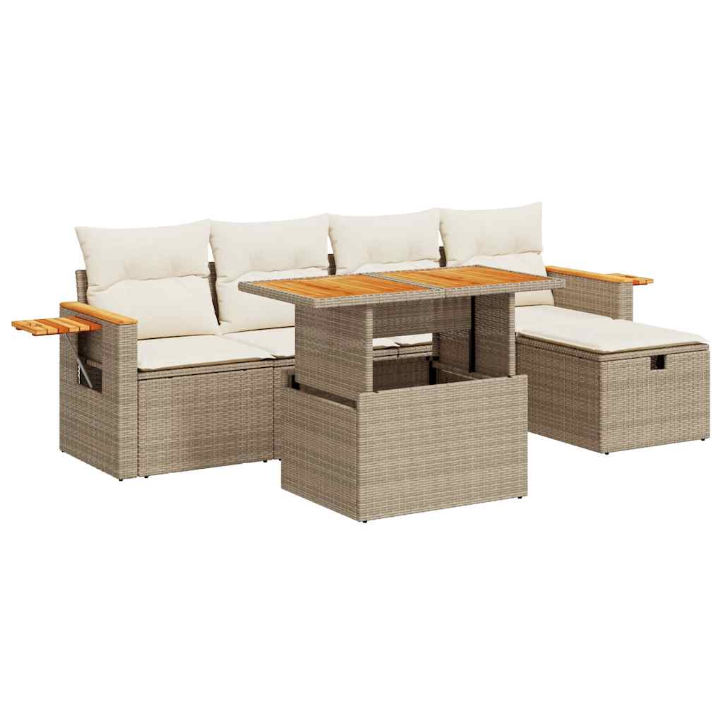 6-delige Loungeset met kussens poly rattan beige is nu te koop bij PeponiXL, paradijselijk wonen!