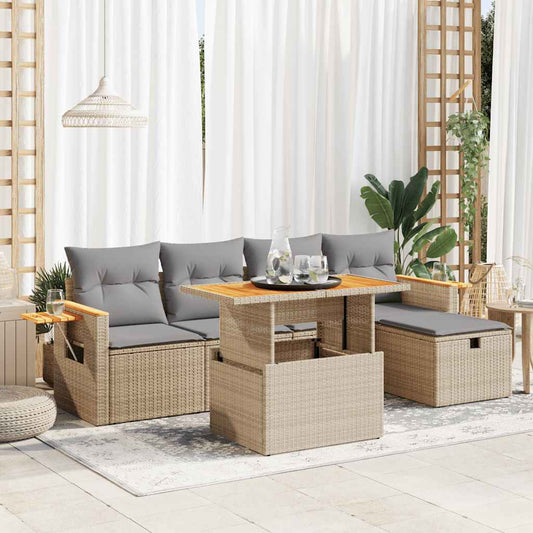 6-delige Loungeset met kussens poly rattan beige is nu te koop bij PeponiXL, paradijselijk wonen!