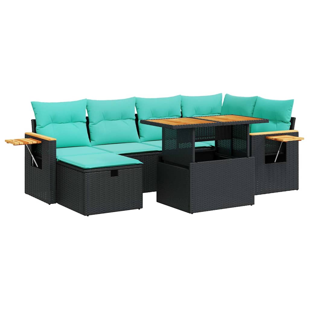 7-delige Loungeset met kussens poly rattan acacia bruin is nu te koop bij PeponiXL, paradijselijk wonen!