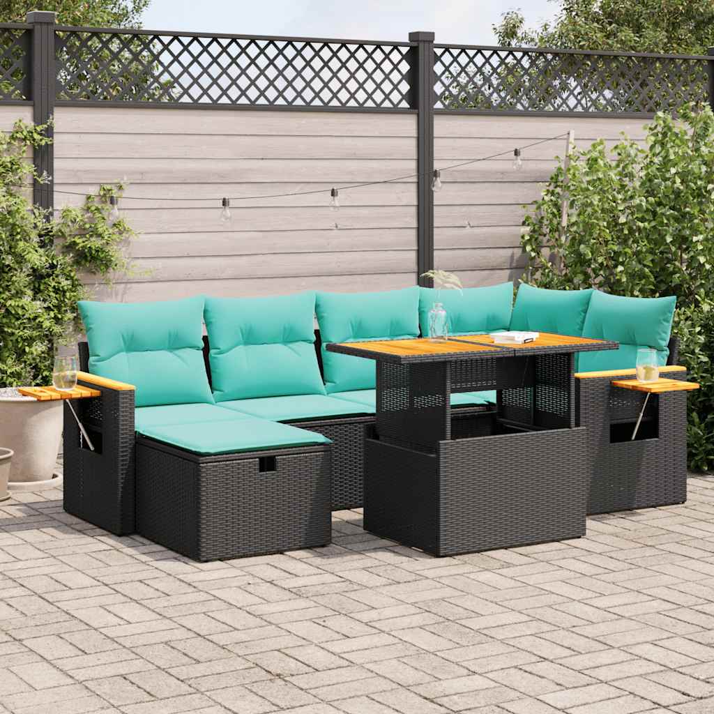 7-delige Loungeset met kussens poly rattan acacia bruin is nu te koop bij PeponiXL, paradijselijk wonen!