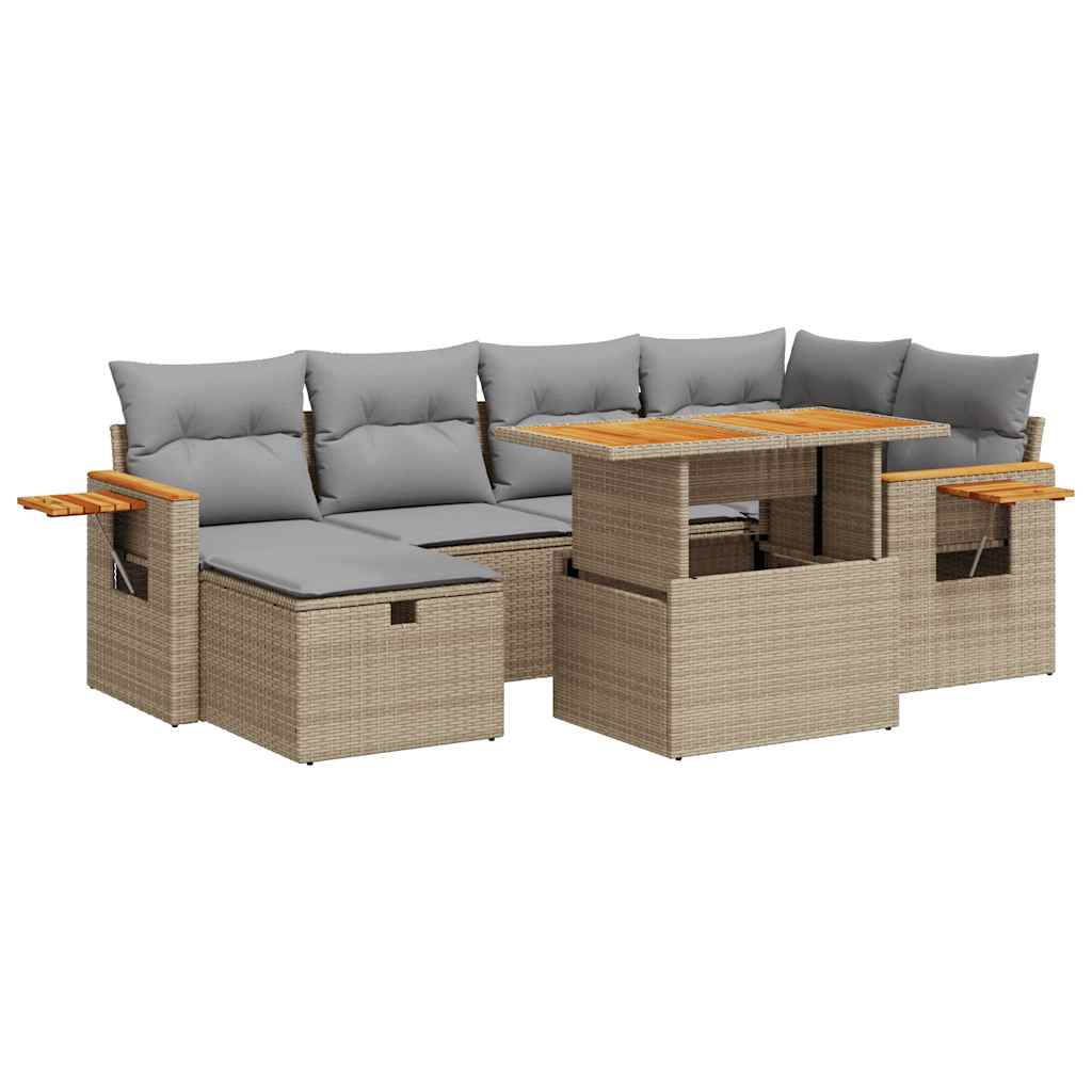 8-delige Loungeset met kussens poly rattan beige