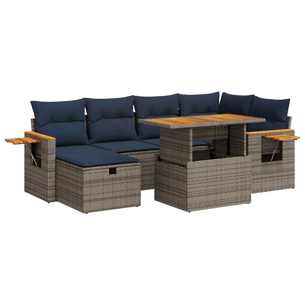 7-delige Loungeset met kussens poly rattan acacia grijs is nu te koop bij PeponiXL, paradijselijk wonen!