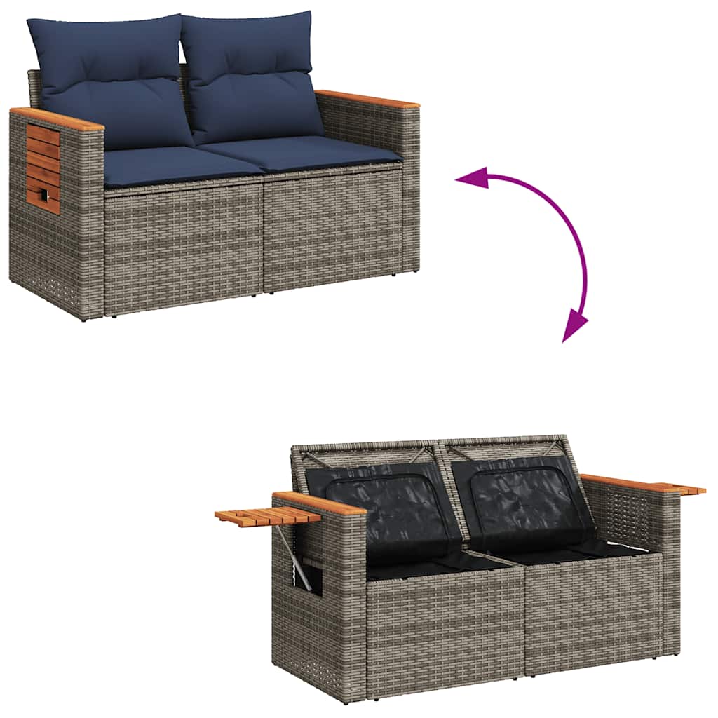 7-delige Loungeset met kussens poly rattan acacia grijs is nu te koop bij PeponiXL, paradijselijk wonen!
