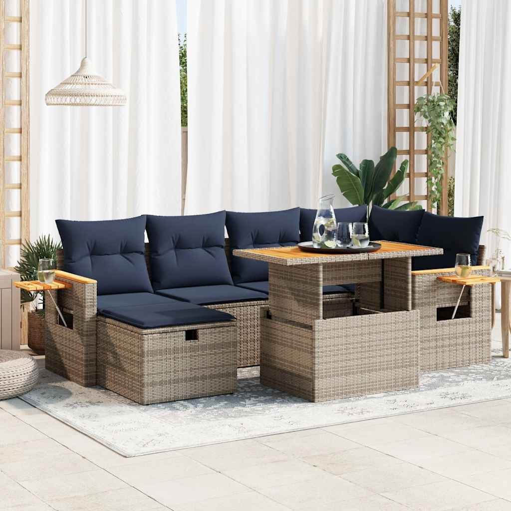 7-delige Loungeset met kussens poly rattan acacia grijs is nu te koop bij PeponiXL, paradijselijk wonen!
