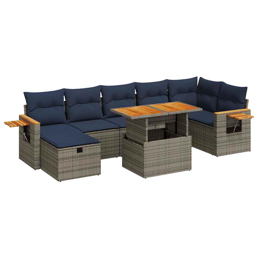 8-delige Loungeset met kussens poly rattan acacia grijs is nu te koop bij PeponiXL, paradijselijk wonen!