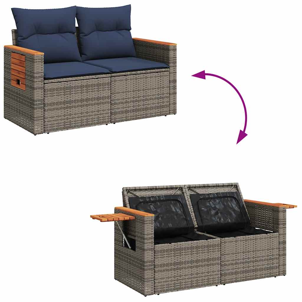 8-delige Loungeset met kussens poly rattan acacia grijs is nu te koop bij PeponiXL, paradijselijk wonen!