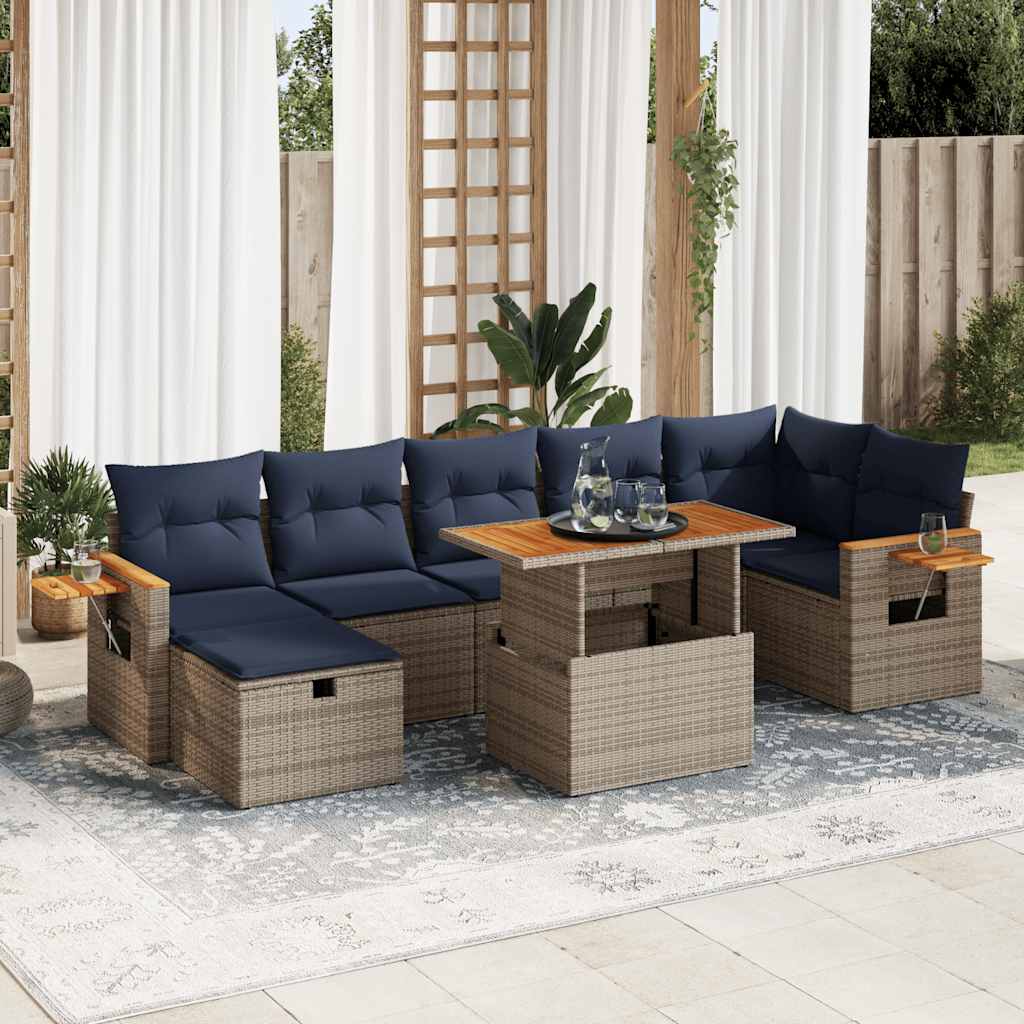 8-delige Loungeset met kussens poly rattan acacia grijs is nu te koop bij PeponiXL, paradijselijk wonen!