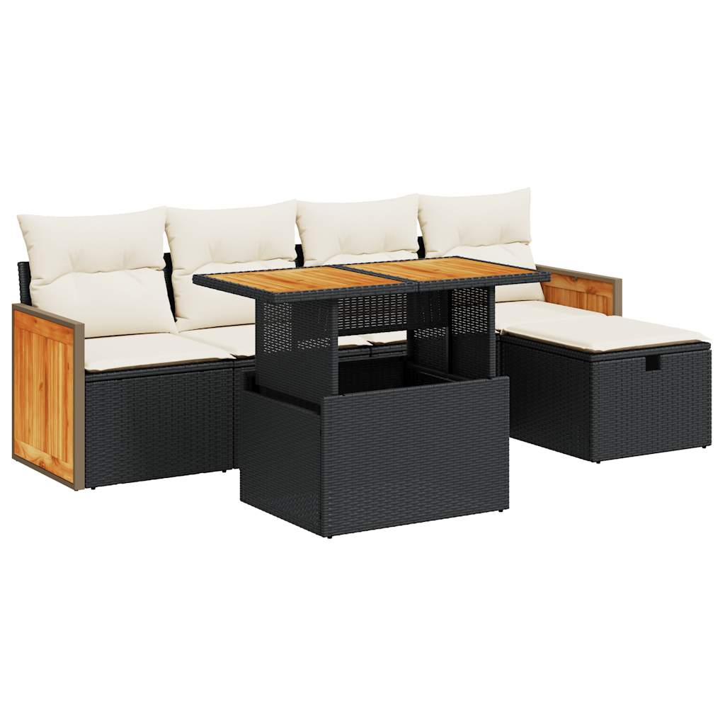 6-delige Loungeset met kussens poly rattan zwart is nu te koop bij PeponiXL, paradijselijk wonen!