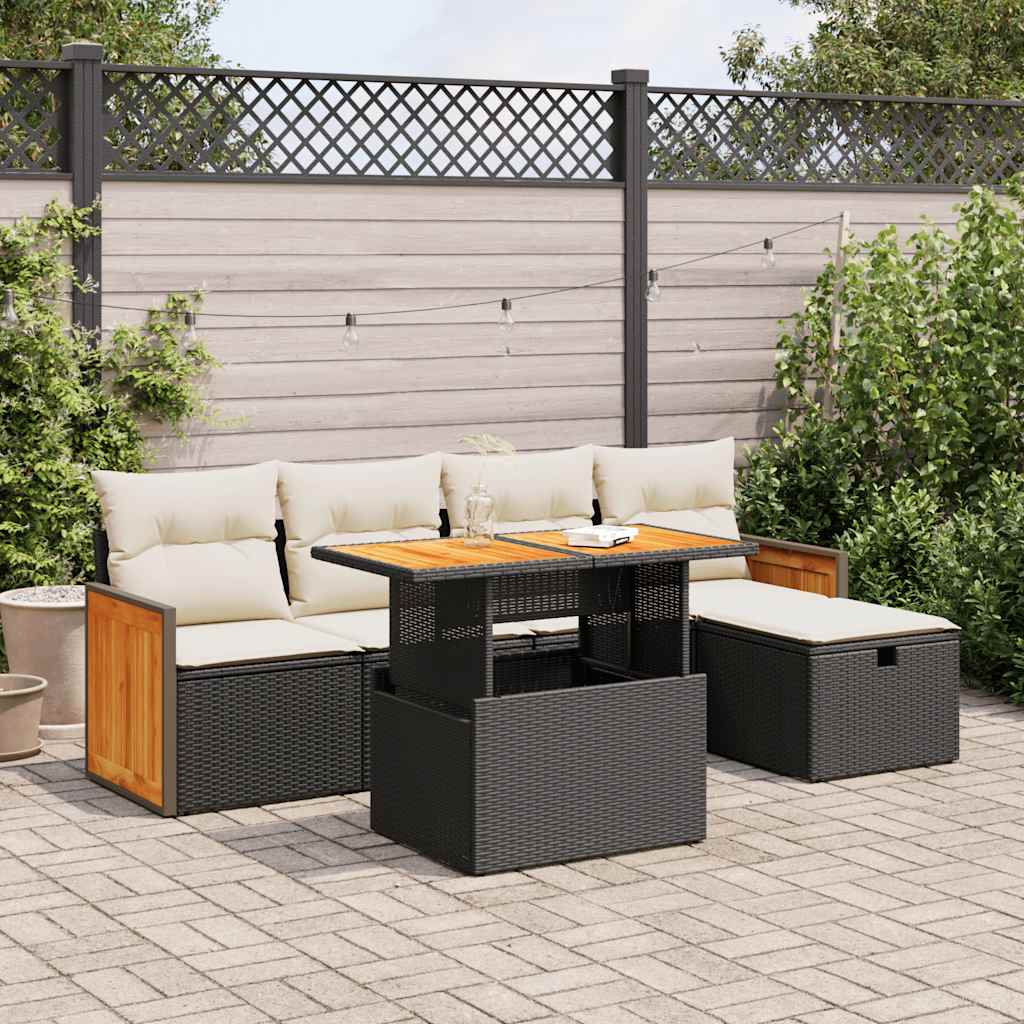 6-delige Loungeset met kussens poly rattan zwart is nu te koop bij PeponiXL, paradijselijk wonen!
