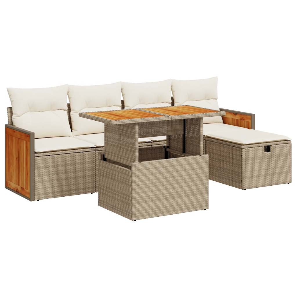 6-delige Loungeset met kussens poly rattan beige is nu te koop bij PeponiXL, paradijselijk wonen!