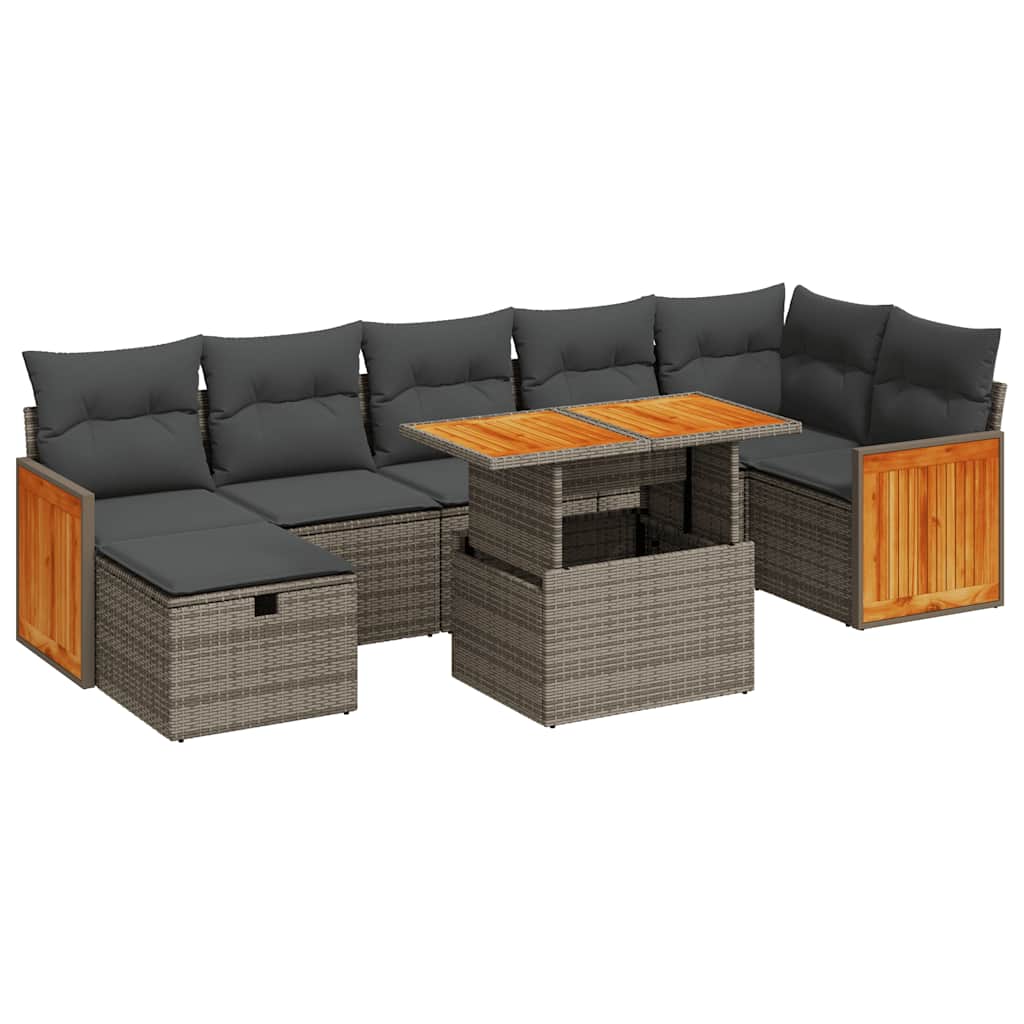 5-delige Loungeset met kussens poly rattan grijs
