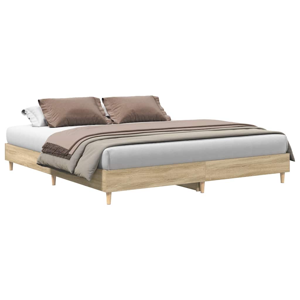 Bedframe zonder matras 200x200cm spaanplaat sonoma eikenkleurig is nu te koop bij PeponiXL, paradijselijk wonen!