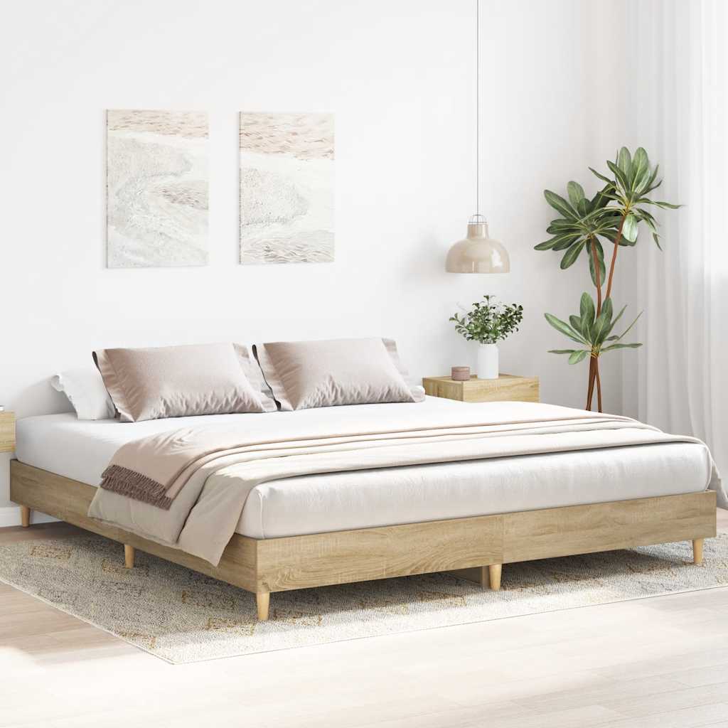 Bedframe zonder matras 200x200cm spaanplaat sonoma eikenkleurig is nu te koop bij PeponiXL, paradijselijk wonen!