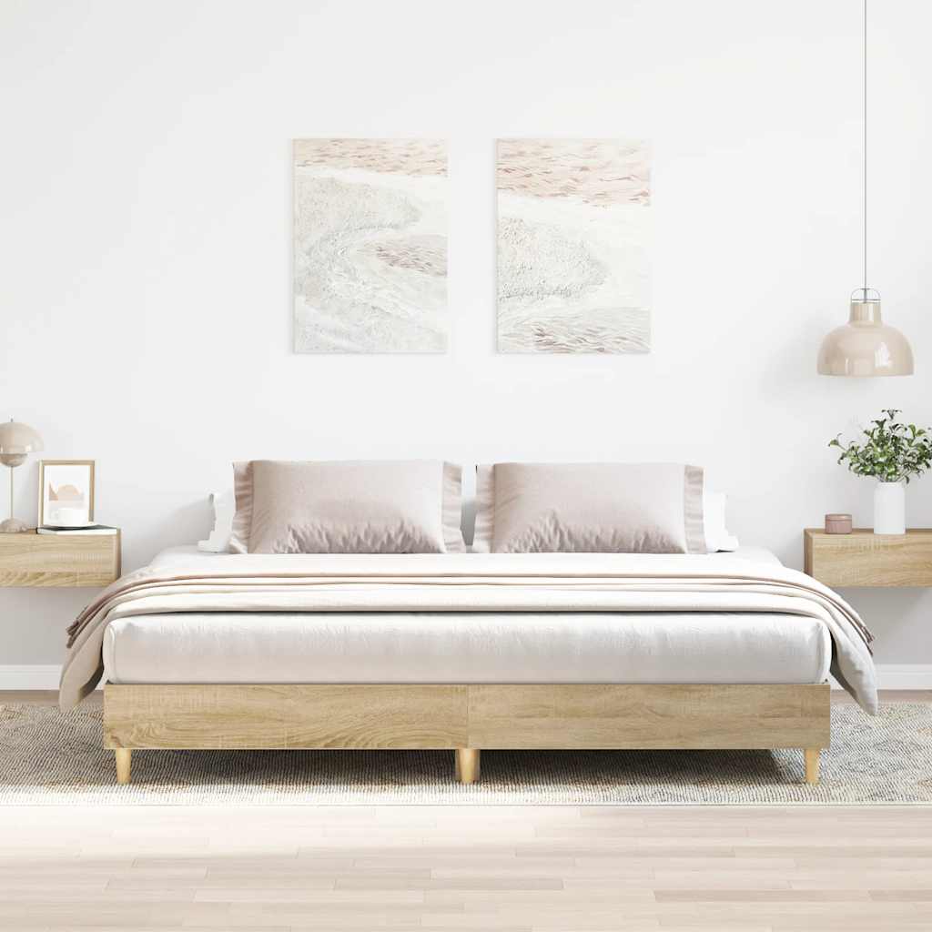 Bedframe zonder matras 200x200cm spaanplaat sonoma eikenkleurig is nu te koop bij PeponiXL, paradijselijk wonen!