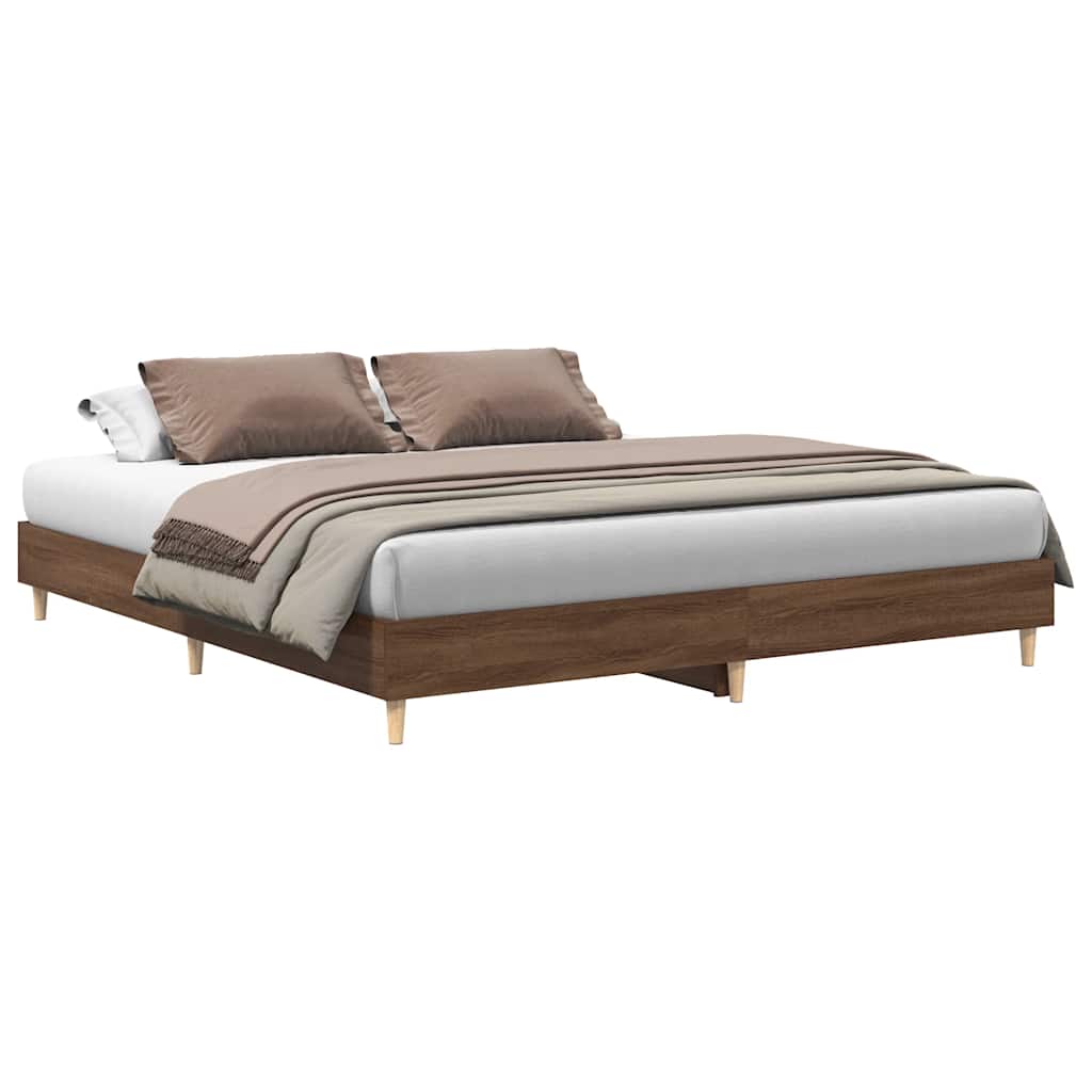Bedframe zonder matras 200x200 cm spaanplaat bruin eikenkleurig is nu te koop bij PeponiXL, paradijselijk wonen!
