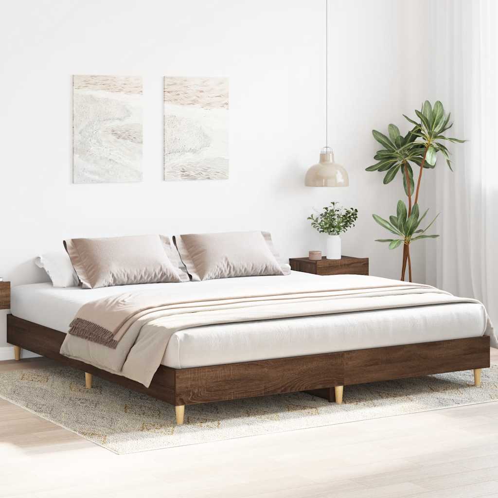 Bedframe zonder matras 200x200 cm spaanplaat bruin eikenkleurig is nu te koop bij PeponiXL, paradijselijk wonen!