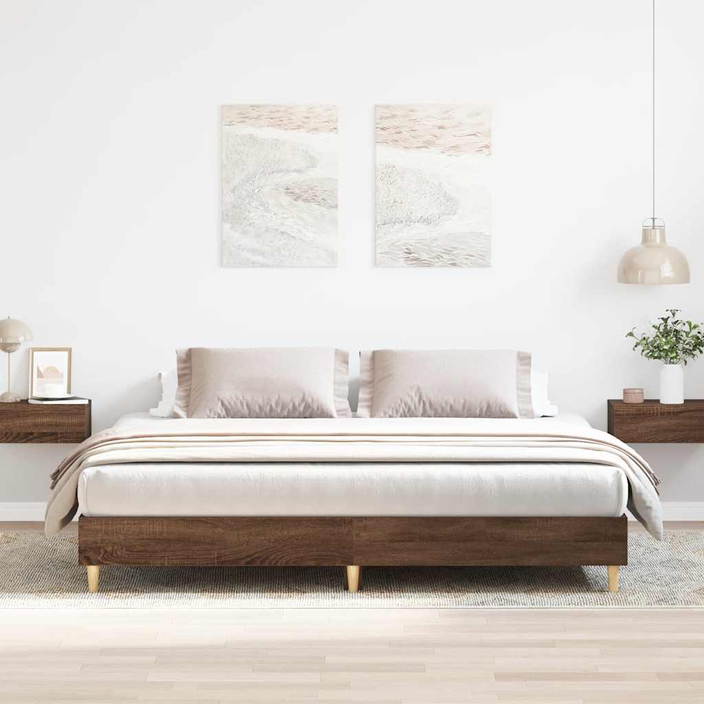 Bedframe zonder matras 200x200 cm spaanplaat bruin eikenkleurig is nu te koop bij PeponiXL, paradijselijk wonen!