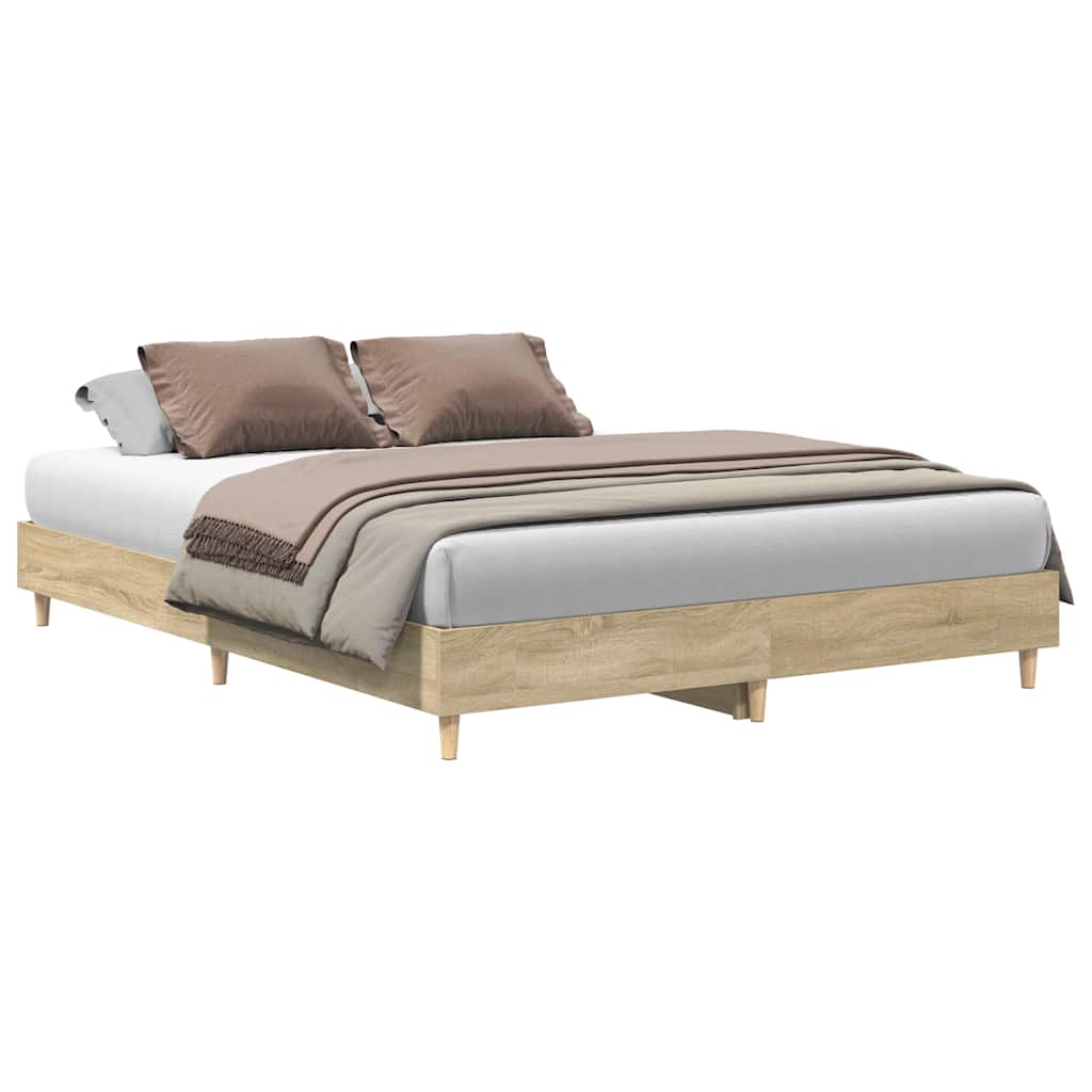 Bedframe zonder matras 150x200cm spaanplaat sonoma eikenkleurig is nu te koop bij PeponiXL, paradijselijk wonen!