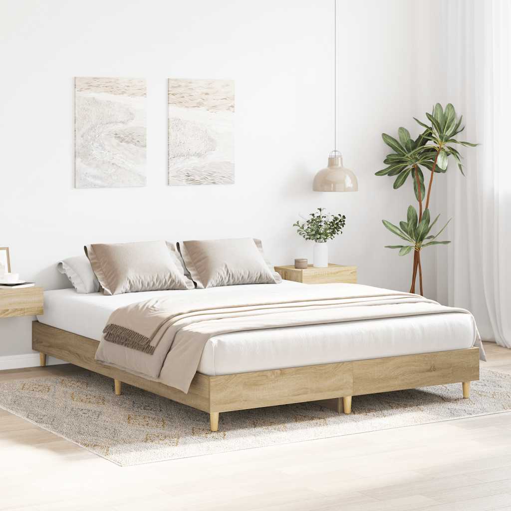 Bedframe zonder matras 150x200cm spaanplaat sonoma eikenkleurig is nu te koop bij PeponiXL, paradijselijk wonen!