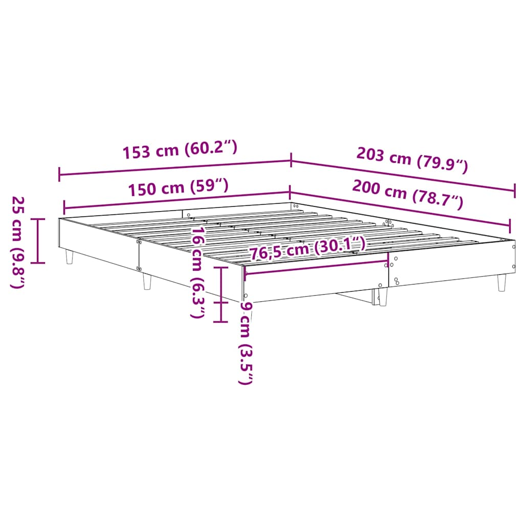 Bedframe zonder matras 150x200cm spaanplaat sonoma eikenkleurig is nu te koop bij PeponiXL, paradijselijk wonen!