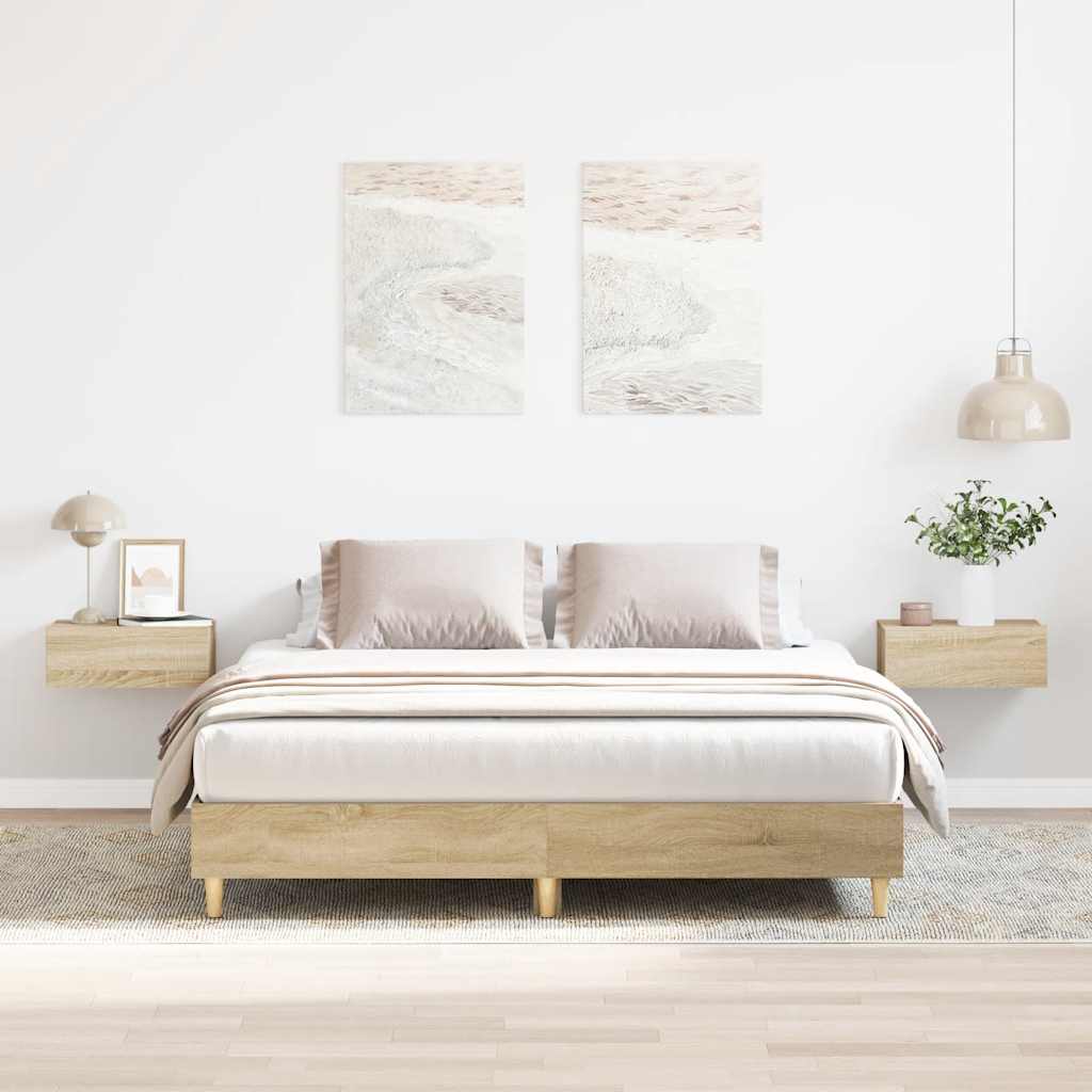 Bedframe zonder matras 150x200cm spaanplaat sonoma eikenkleurig is nu te koop bij PeponiXL, paradijselijk wonen!