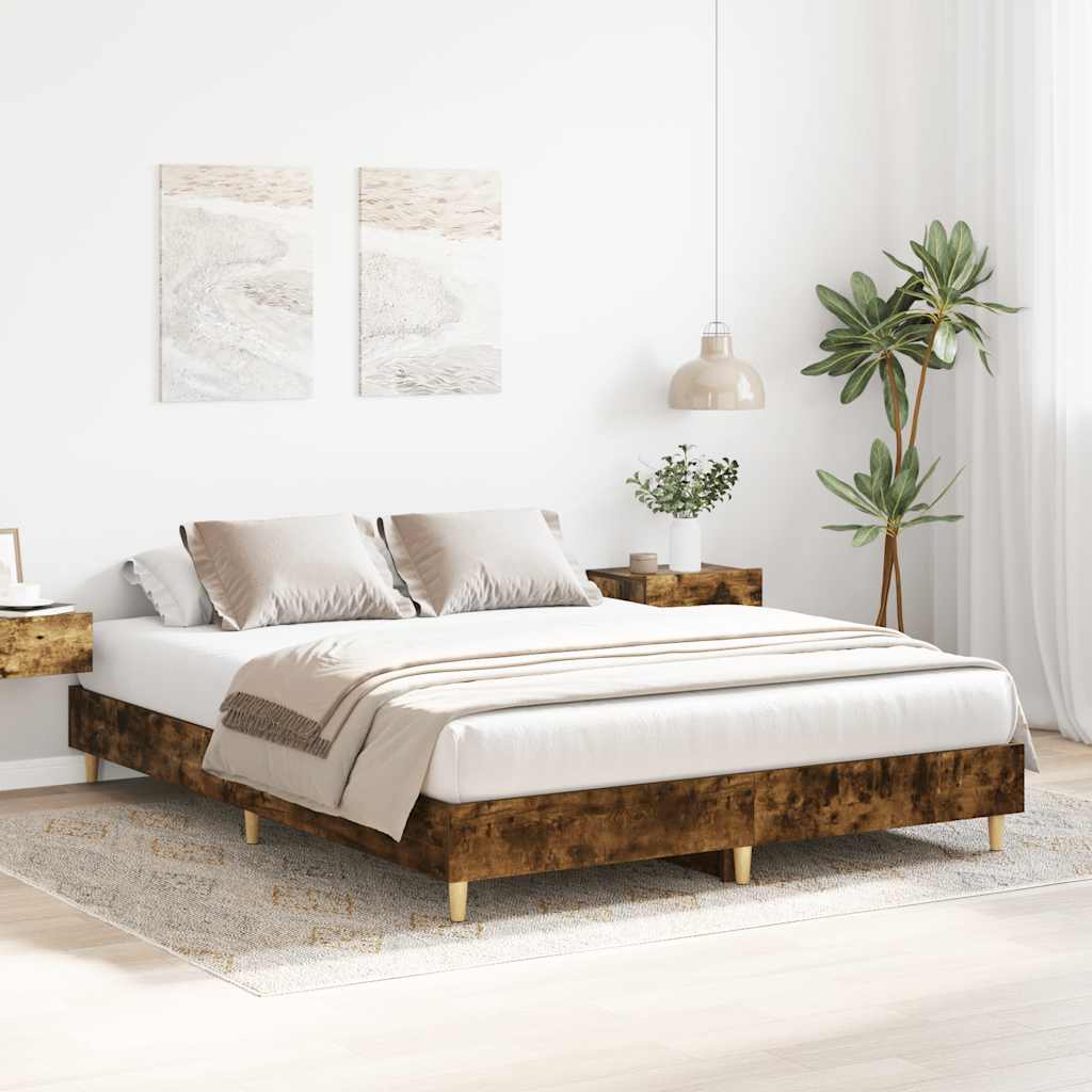 Bedframe zonder matras 150x200 cm spaanplaat gerookt eiken is nu te koop bij PeponiXL, paradijselijk wonen!