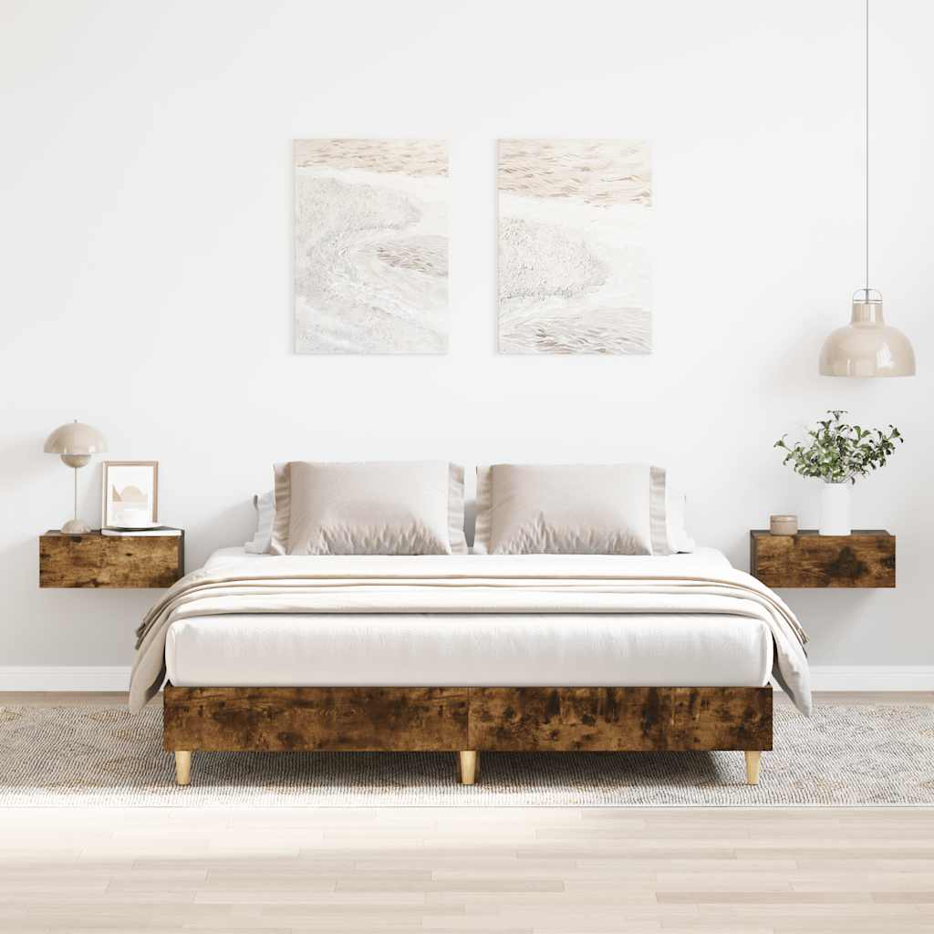 Bedframe zonder matras 150x200 cm spaanplaat gerookt eiken is nu te koop bij PeponiXL, paradijselijk wonen!