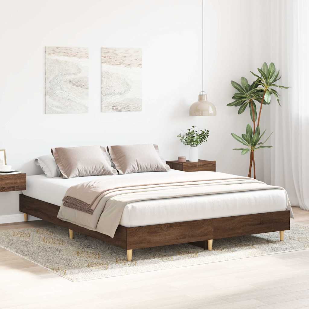 Bedframe zonder matras 150x200 cm spaanplaat bruin eiken is nu te koop bij PeponiXL, paradijselijk wonen!