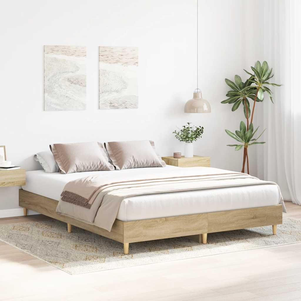 Bedframe zonder matras 140x200cm spaanplaat Sonoma eikenkleurig is nu te koop bij PeponiXL, paradijselijk wonen!