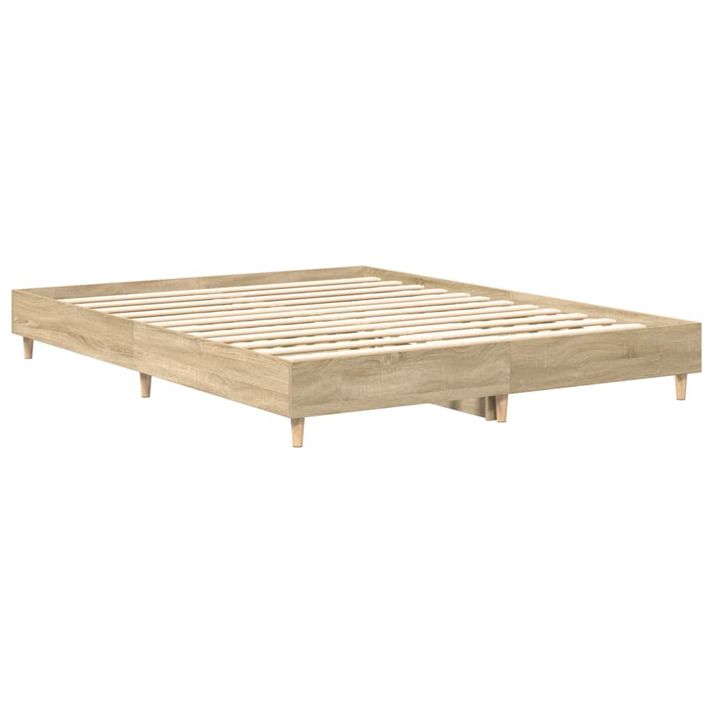 Bedframe zonder matras 140x200cm spaanplaat Sonoma eikenkleurig is nu te koop bij PeponiXL, paradijselijk wonen!