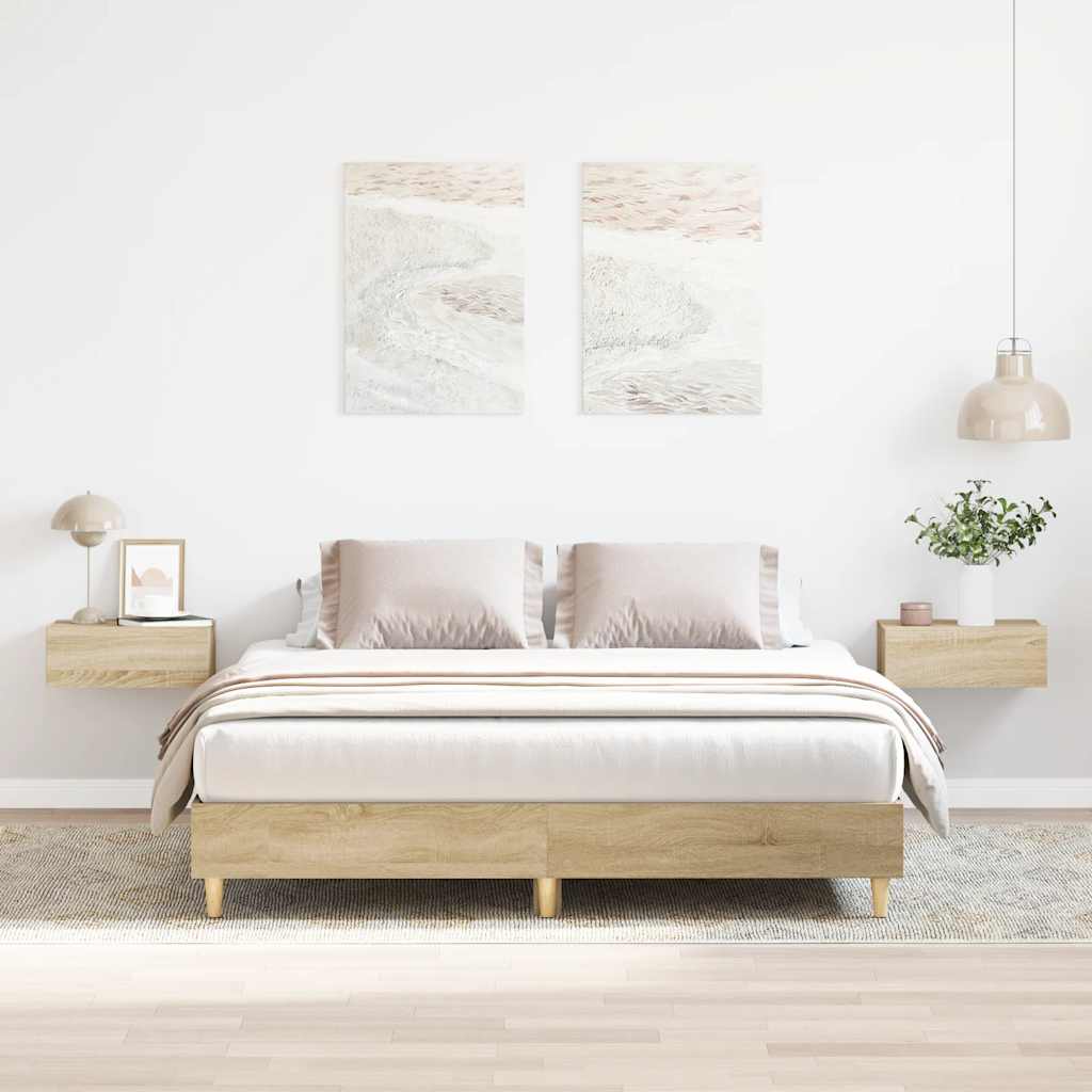Bedframe zonder matras 140x200cm spaanplaat Sonoma eikenkleurig is nu te koop bij PeponiXL, paradijselijk wonen!