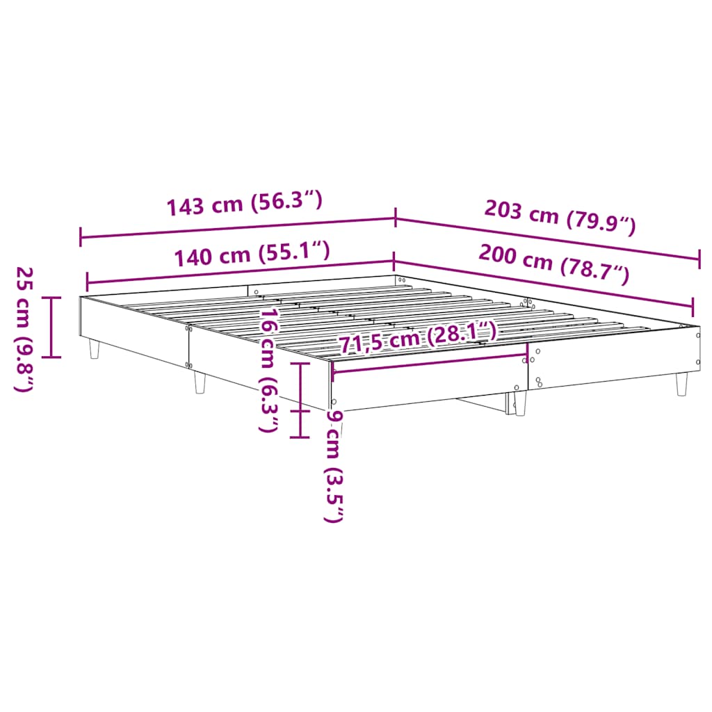Bedframe zonder matras 140x200 cm spaanplaat grijs Sonoma is nu te koop bij PeponiXL, paradijselijk wonen!