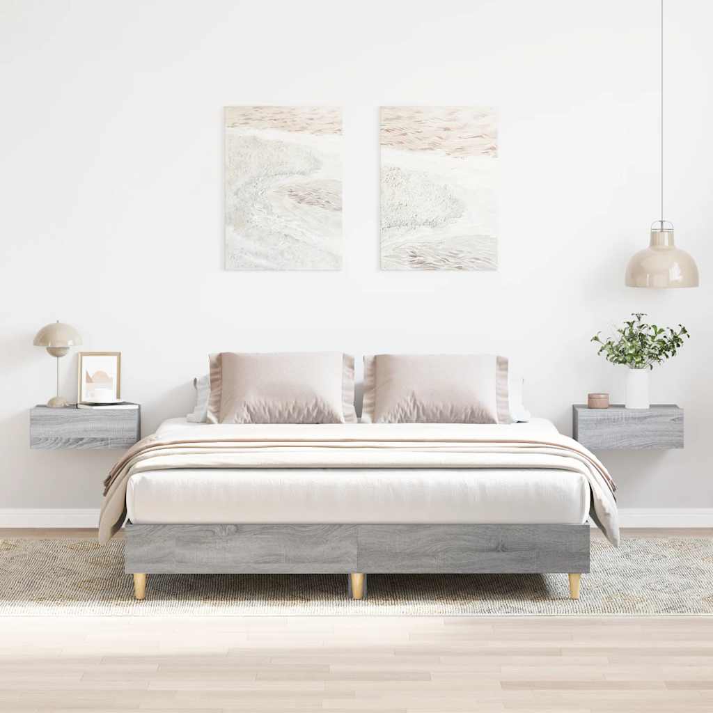 Bedframe zonder matras 140x200 cm spaanplaat grijs Sonoma is nu te koop bij PeponiXL, paradijselijk wonen!
