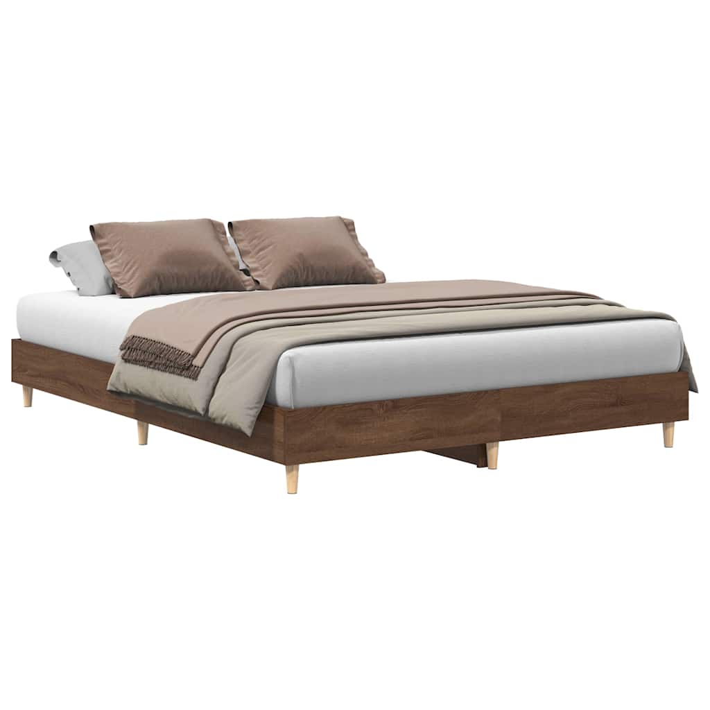 Bedframe zonder matras 140x200 cm spaanplaat bruin eikenkleurig is nu te koop bij PeponiXL, paradijselijk wonen!
