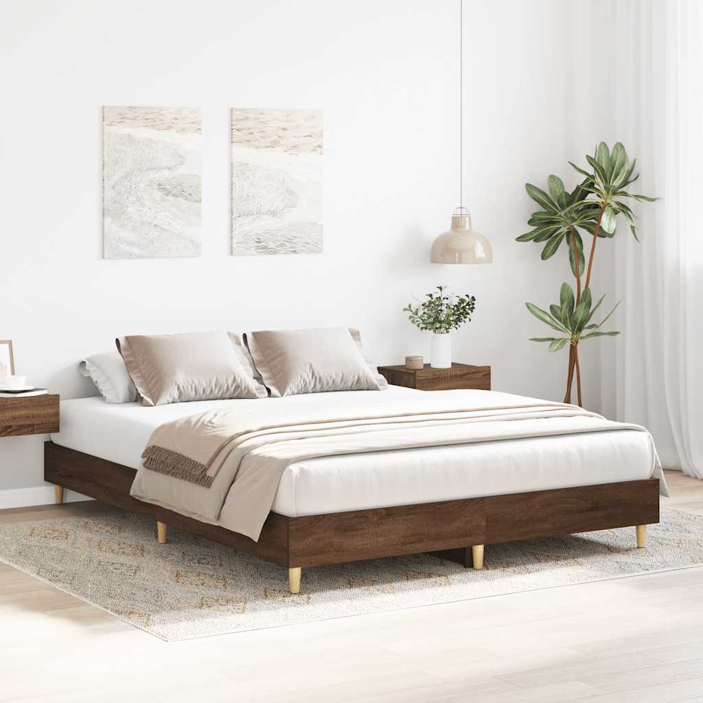 Bedframe zonder matras 140x200 cm spaanplaat bruin eikenkleurig is nu te koop bij PeponiXL, paradijselijk wonen!