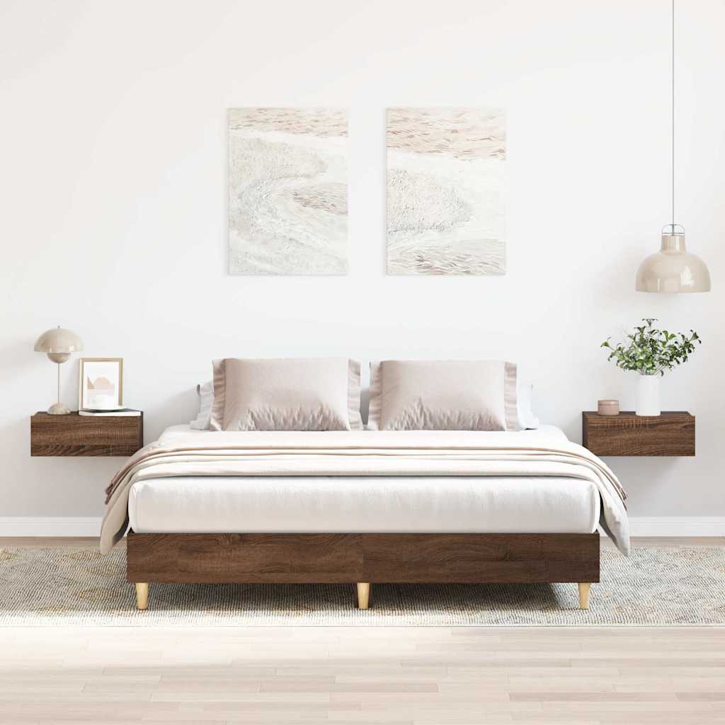 Bedframe zonder matras 140x200 cm spaanplaat bruin eikenkleurig is nu te koop bij PeponiXL, paradijselijk wonen!