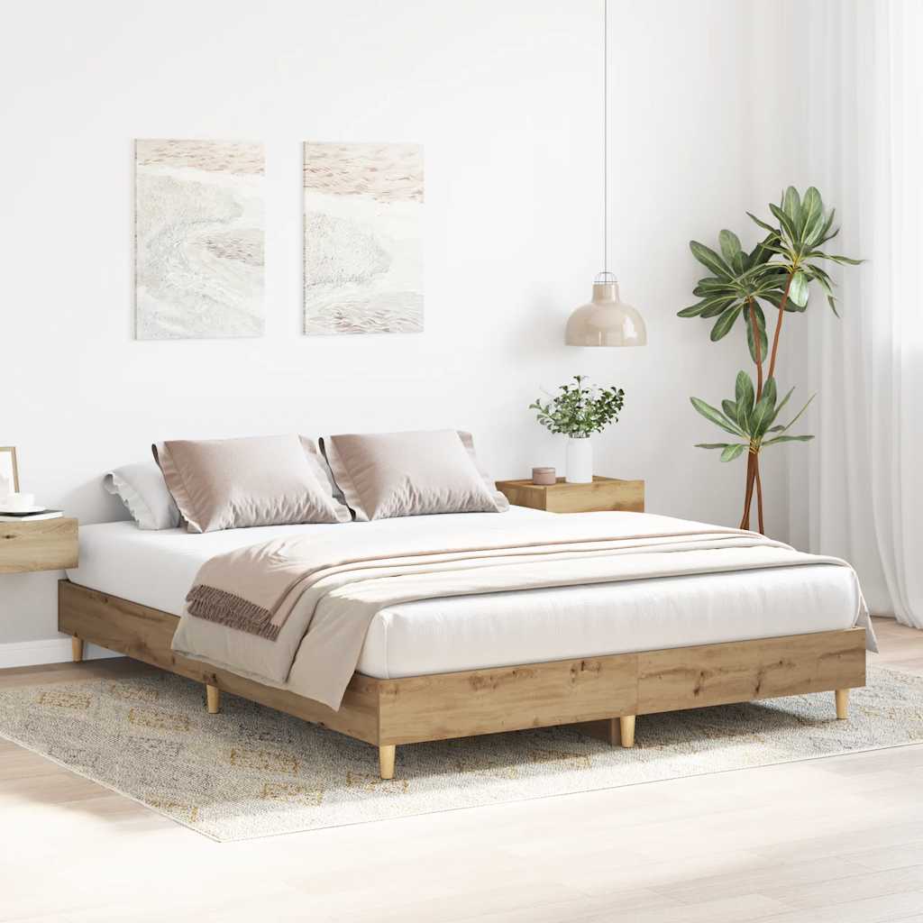 Bedframe zonder matras 140x200 cm spaanplaat artisanaal eiken is nu te koop bij PeponiXL, paradijselijk wonen!