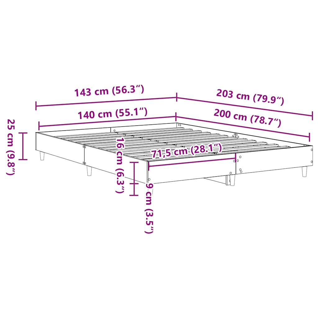 Bedframe zonder matras 140x200 cm spaanplaat artisanaal eiken is nu te koop bij PeponiXL, paradijselijk wonen!