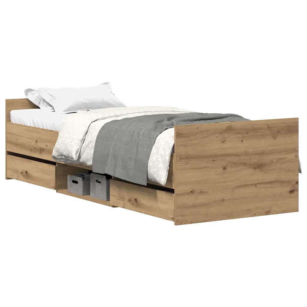 Bedframe zonder matras spaanplaat artisanaal eikenkleurig is nu te koop bij PeponiXL, paradijselijk wonen!
