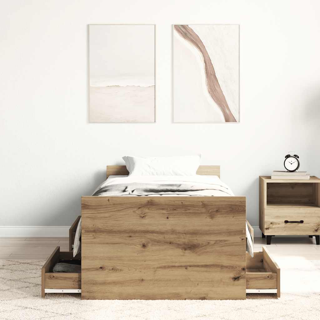 Bedframe zonder matras spaanplaat artisanaal eikenkleurig is nu te koop bij PeponiXL, paradijselijk wonen!