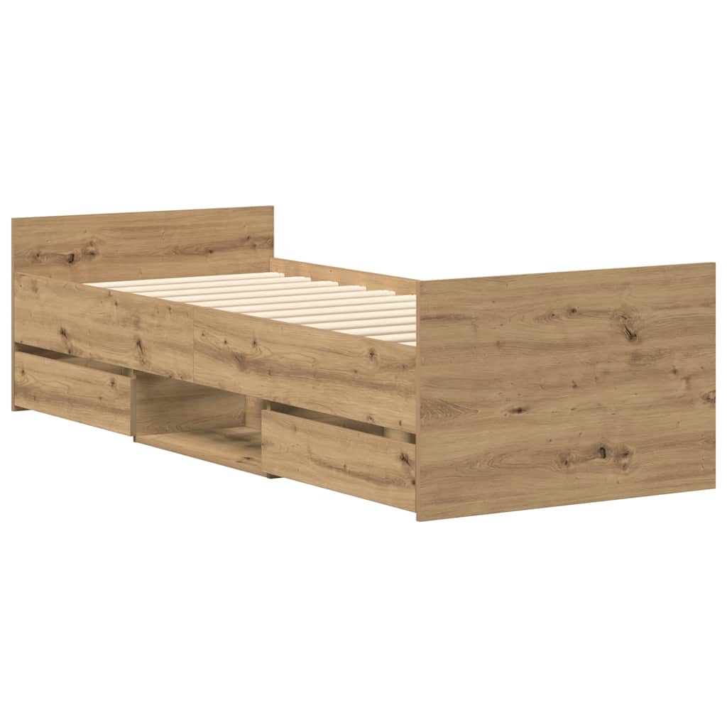 Bedframe zonder matras spaanplaat artisanaal eikenkleurig is nu te koop bij PeponiXL, paradijselijk wonen!
