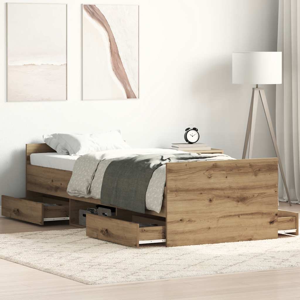 Bedframe zonder matras spaanplaat artisanaal eikenkleurig is nu te koop bij PeponiXL, paradijselijk wonen!