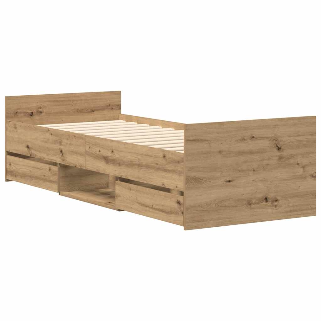 Bedframe zonder matras spaanplaat artisanaal eikenkleurig is nu te koop bij PeponiXL, paradijselijk wonen!