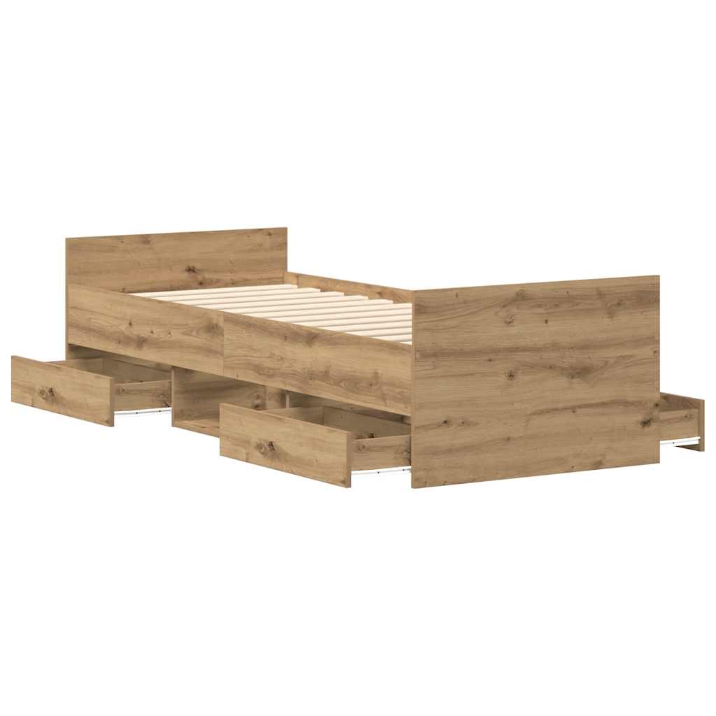 Bedframe zonder matras spaanplaat artisanaal eikenkleurig is nu te koop bij PeponiXL, paradijselijk wonen!